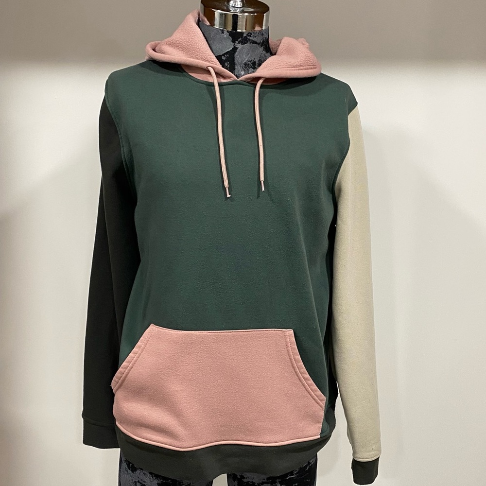 Brooklyn Clothing Men’s Size XL Green, Pink, Tan Colorblock Hoodie Sweatshirt